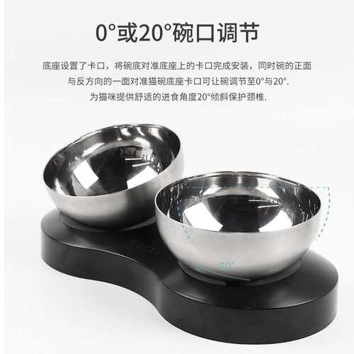 猫咪碗斜口猫物碗狗碗狗盆不锈可洗猫双碗10100-钢宠猫拆咪碗宠物