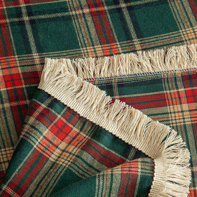 式复美古节诞日红绿格防滑盖巾圣沙发巾流苏沙发套罩节格子沙发盖