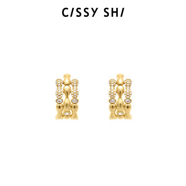 CISSY SHI温蒂妮的记忆真相系列三环耳环镀金高级2025新款耳饰女