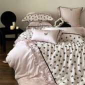 法式 蝴蝶结刺绣天主丝件公风凉感裸睡丝DWO滑少四女心套被套夏季