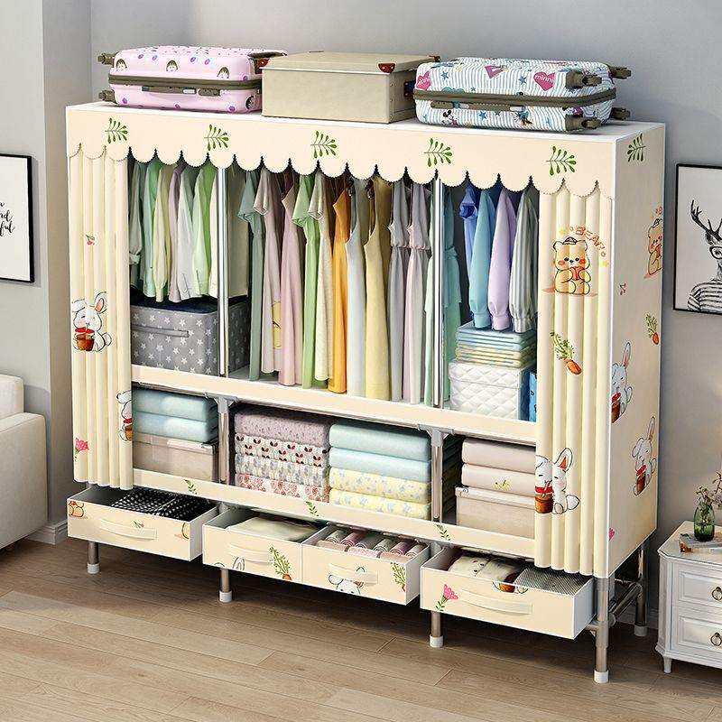 简易GXT钢衣柜家管用室出租房钢卧架加厚加加固组装带抽屉收纳粗