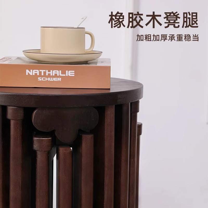 实木可叠放组合凳子叠叠乐茶几圆凳餐桌待客备用凳带滑轮折叠椅子