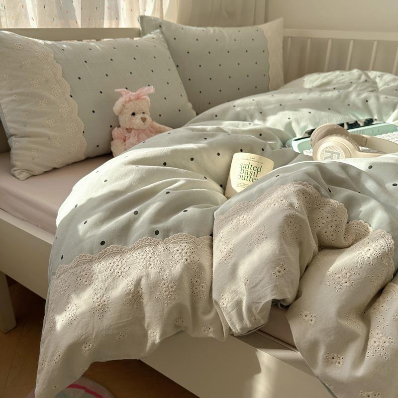 2025新款A类法式小清新层纱水套洗棉被床上四件双1.8水洗棉-套宿