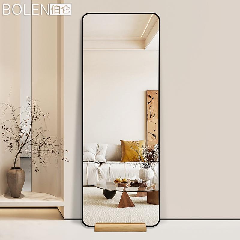 BO实LEN动立体铝框可移打孔木底免座全身镜落VBM地立式镜子试衣高