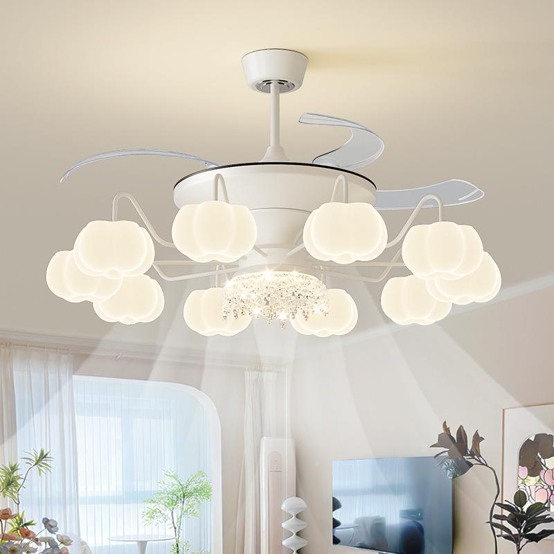 新款奶油风风扇灯静音隐形风餐厅风扇灯意云房朵创儿童吸550顶扇