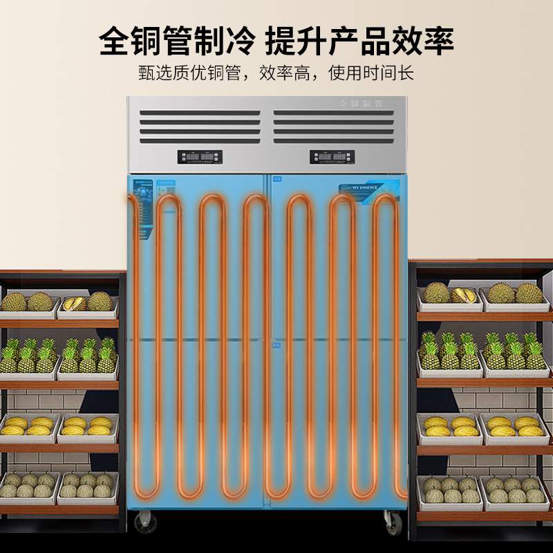 冷藏柜四门冰箱商用冷冻柜厨房保鲜柜六开门冷柜不锈钢立式大容量