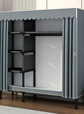 简加易衣柜家用卧室组装全结钢架加粗耐厚布衣柜76606实用出租房