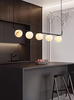 西班牙云石餐厅吊灯餐新中师式一字茶室现代简岛台极简桌设计HNJ