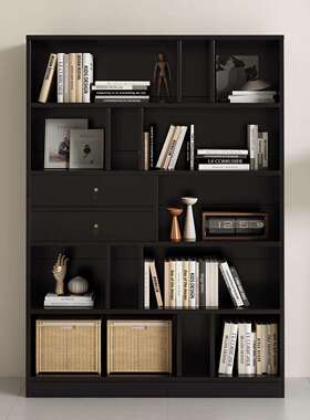 实木收书柜大容厅约量书架多层纳柜复古靠墙落地展示柜简ZMG客置