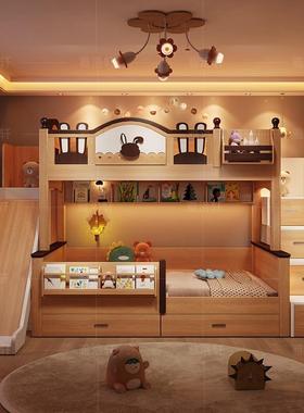 实扰木儿童树屋床高上下铺双层床互型不打小户低A0324上下床1.35