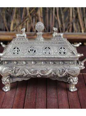 古玩项杂仿器古铜白铜摆书房居家件精品工艺LTX品方形四龙炉