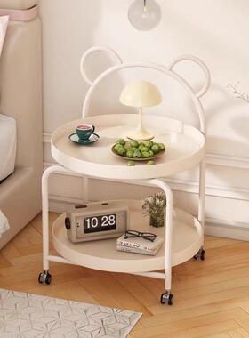 奶油风小客茶几可移动沙发边几角滑迷你茶轮桌简76534约卧室厅床