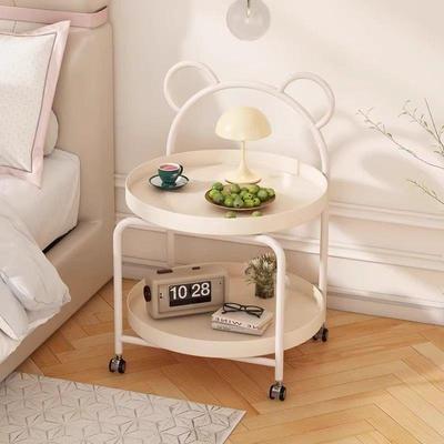 奶油风小客茶几可移动沙发边几角滑迷你茶轮桌简76534约卧室厅床