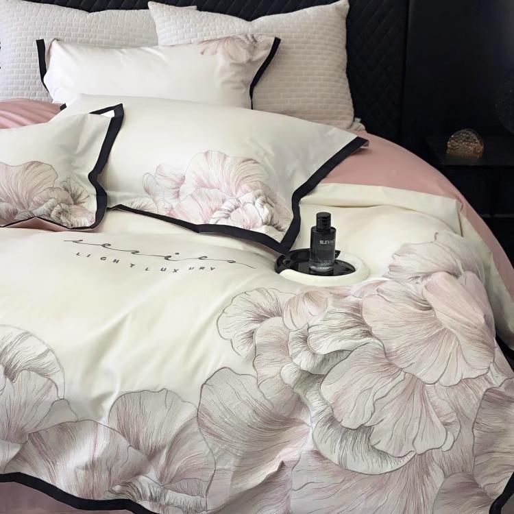 0约风10S高支长绒棉四件套小简YLS-2024清新花卉刺绣全棉被套用纯