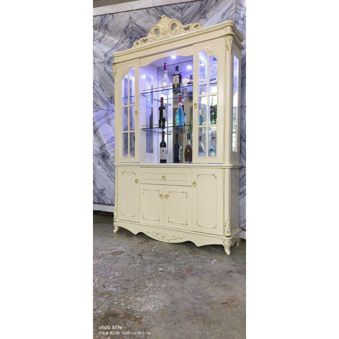 欧式单门酒柜靠客厅展示柜装饰柜子式RML奢法华雕花餐边墙柜白色