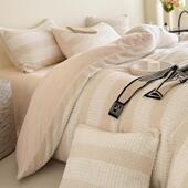 新品 秋冬加保暖绒透气泰兔四件套纯PPJ色条纹被套床单床上品用厚