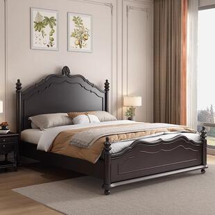 奶油风美米式木床现代简约1实.51.11-02#8米双人床复古法床轻奢主