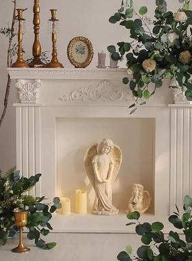 法雕式壁仿真客厅壁炉装饰装炉饰复古美式花民宿墙面玄柜关93316