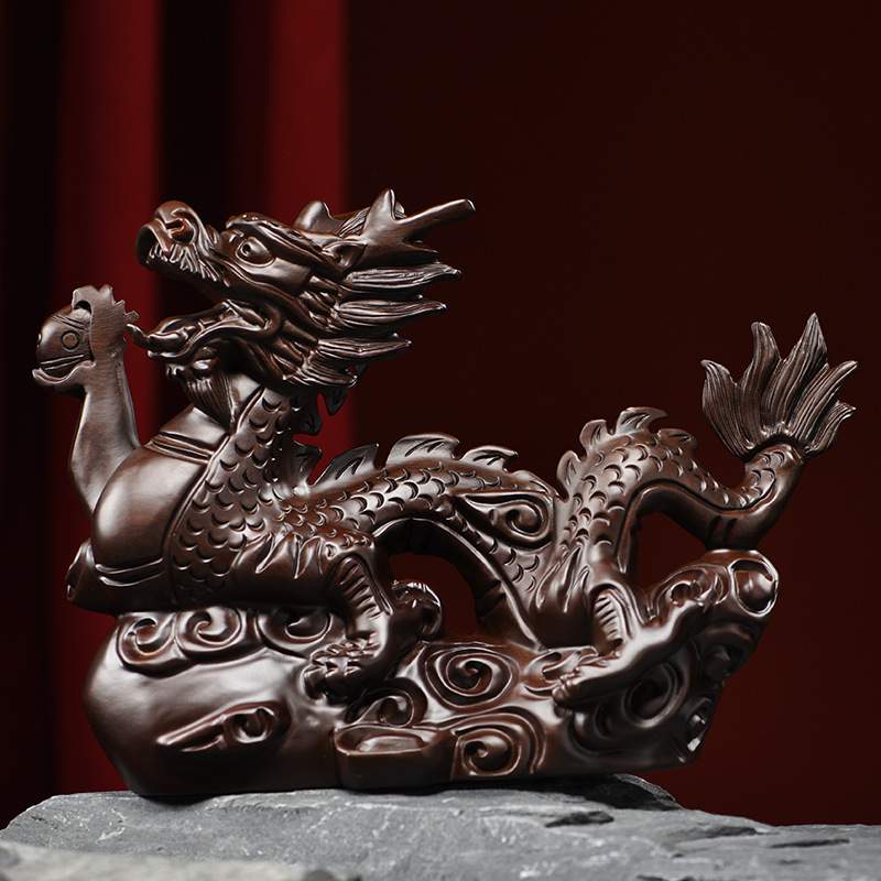 木雕摆件龙实木头雕刻动物生肖家居客厅办公司桌面书房搬迁工艺品