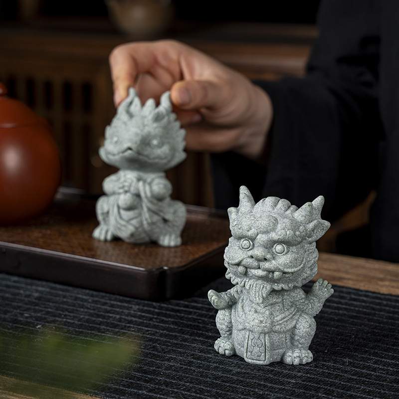 青砂石瑞兽神龙茶宠摆件精品可养手工茶玩茶桌茶盘装饰品茶具配件