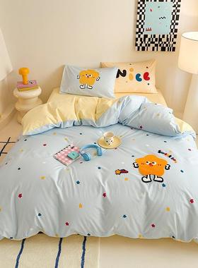 卡通全棉件套多胺毛CC巾被套纯巴棉床笠宿舍纯棉绣四床单三件套
