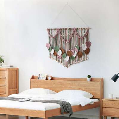 壁新店EEY织款外贸款房间装饰挂背景树叶挂毯手工编民宿酒壁挂壁