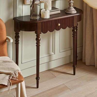 法式复古实木玄桌小美户型家用靠墙装桌过道柜关子式半圆饰玄9683