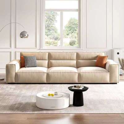 意式简LTV约科技布沙发腐客厅奶风油小户型靠现代高背直排豆块沙