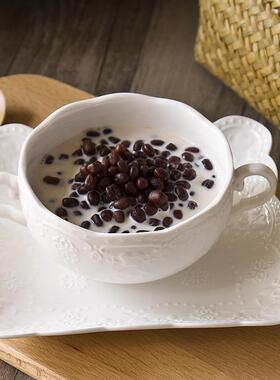 景F75SS6T8镇纯白色德用无铅骨浓瓷浮雕陶瓷双耳碗汤盅家瓷器汤碗