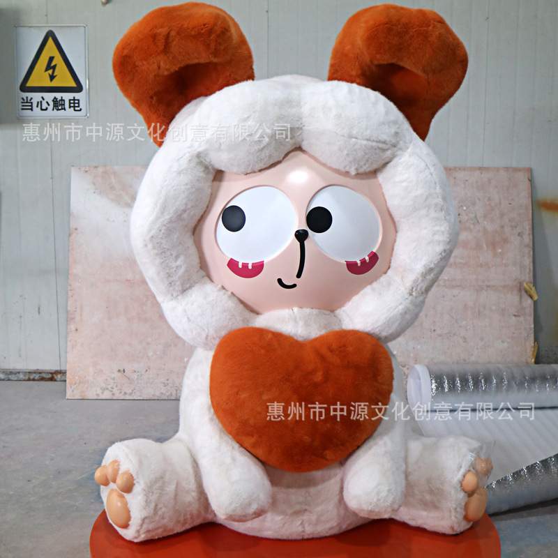 卡通玻璃钢植绒雕塑贴布玩偶商业街IP公仔摆件模型景观设计