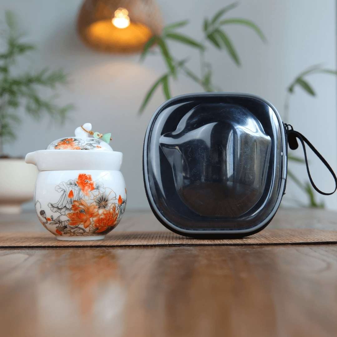 高档中式水墨牡丹旅行茶具便携式精致快客杯车载简易单人旅游茶器