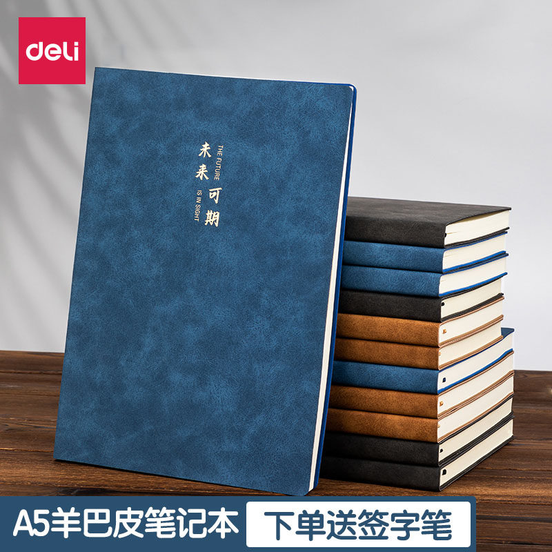 得力笔记本子羊巴皮a5商务