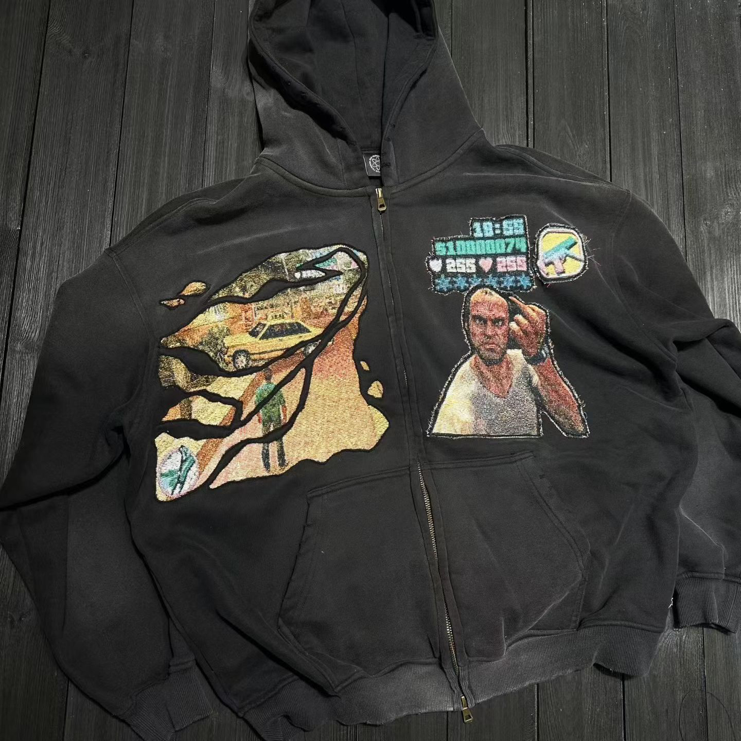 FAX NO.remake 25s洗水做旧连帽卫衣remake  GTA