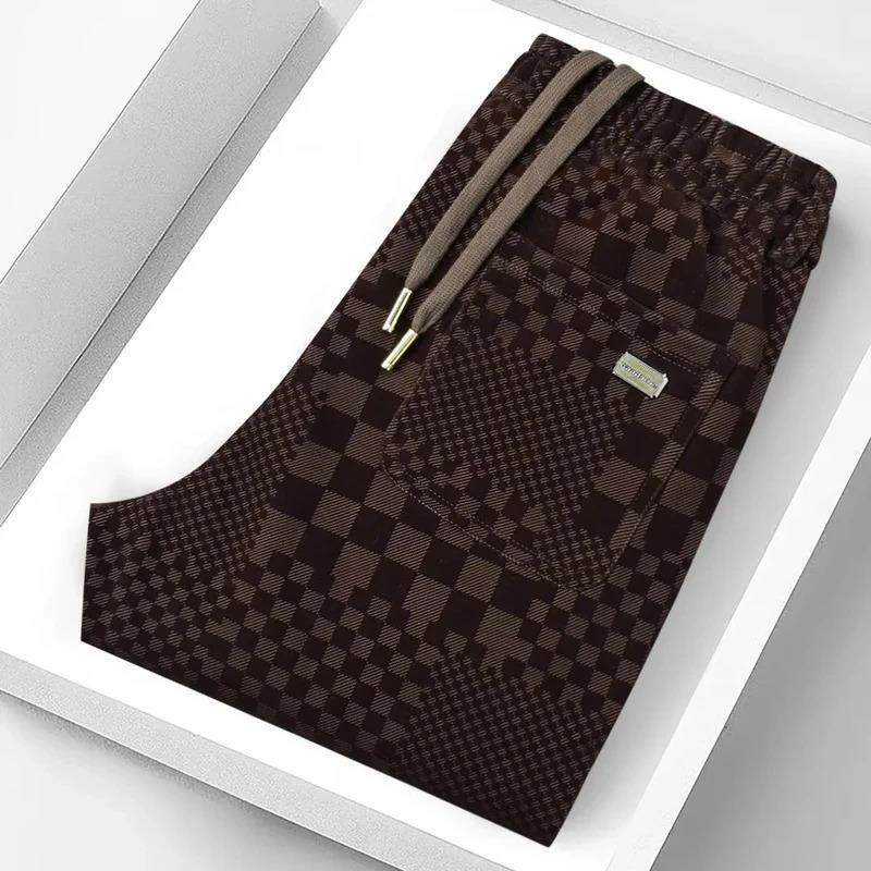 Cloud轻奢2号店冬季新款植绒印花3D立体棋盘格男士B休闲裤束脚男