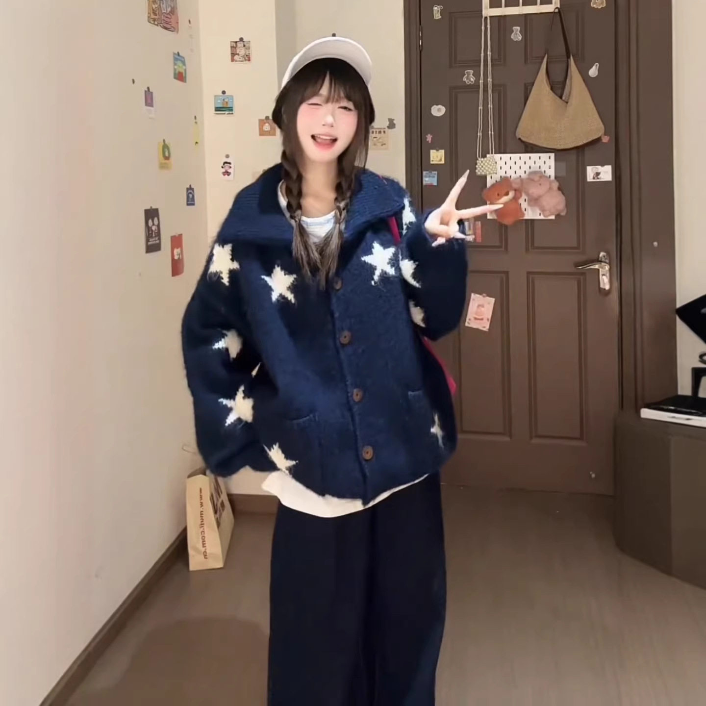 大码星星甜美软糯毛衣外套女秋冬毛针织衫