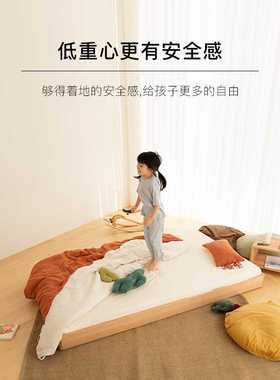 Faroro地台床蒙氏单人地板无床头床榉木实木儿童床婴儿透气防潮