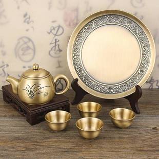 茶壶兰花创意复古功夫茶带托盘家用礼品盒办公室整套 金属茶具套装