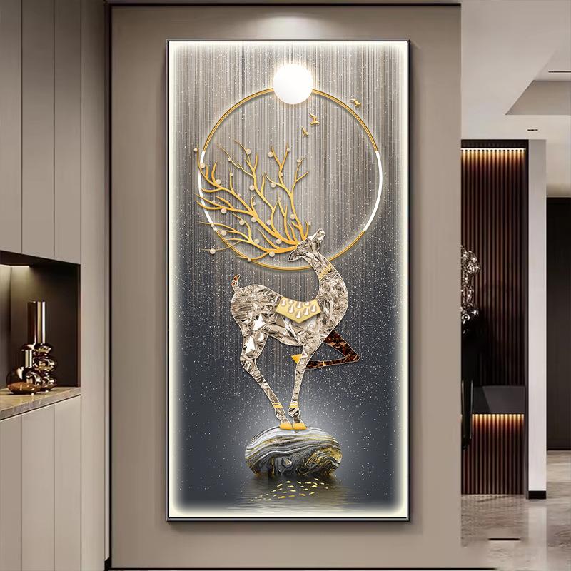 入户玄关挂画大幅装饰画客厅走廊过道背景墙晶瓷镶钻立体LED灯画图片
