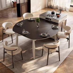 美式轻奢岛台餐桌一体现代小户型家用圆桌岩板可伸缩可方可圆餐桌