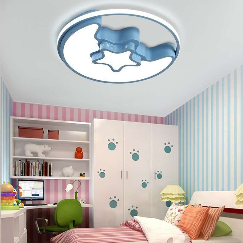 圆形led吸顶灯儿童房灯简约现代卧室灯创意测发光星月创意星月灯