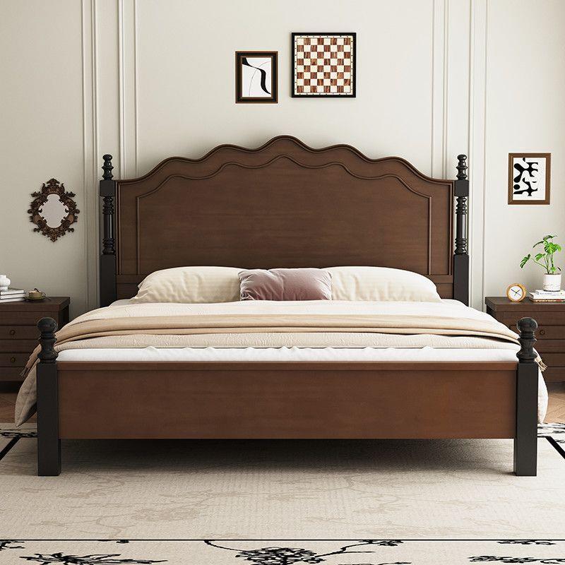 法式复古全实木床黑色现代简约1.5m1.8m主卧双人中古风美式轻奢床