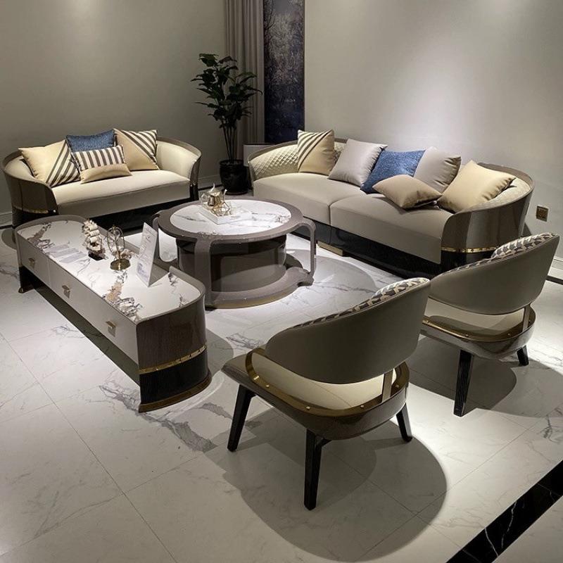 轻奢意式真皮沙发组合别墅客厅高端家具套房大小户型港式简约家具