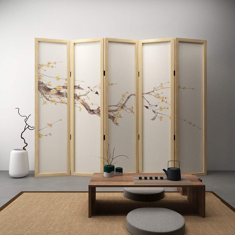 现代简约屏风隔断客厅可移动入户折叠遮挡茶室装饰新中式花鸟折屏