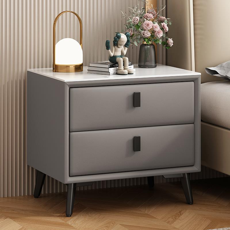 皮质实木床头柜简约卧室家用小户型轻奢高级感床边柜公寓民宿宿舍