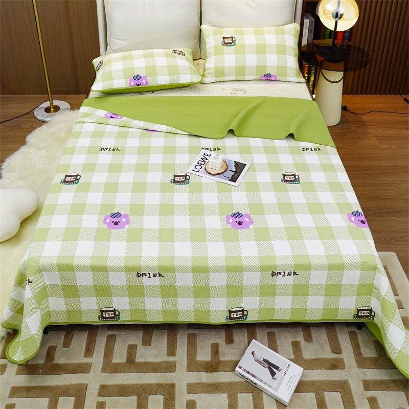 纯棉印花夏凉被三件套a类棉花绗缝被全棉床盖加厚床单床品四件套