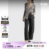 GOLDSIGN 女黑色做旧感高腰阔腿牛仔裤