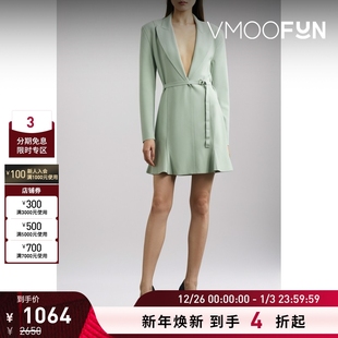 折扣 女配腰带大V领迷你长袖 Norma 秋季 连衣裙 Kamali