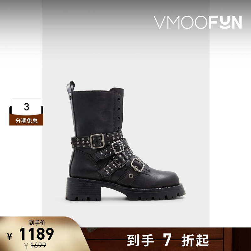 女士机车靴中筒朋克厚底增高