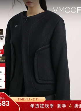 【折扣】Ader Error 秋冬女皮革边饰绵羊毛混纺外套