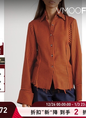 【折扣】Marques' Almeida 女毛边千鸟格棉质衬衫